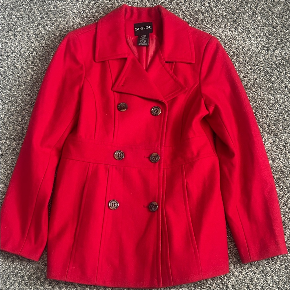 George Women's Vibrant Red Pea Coat